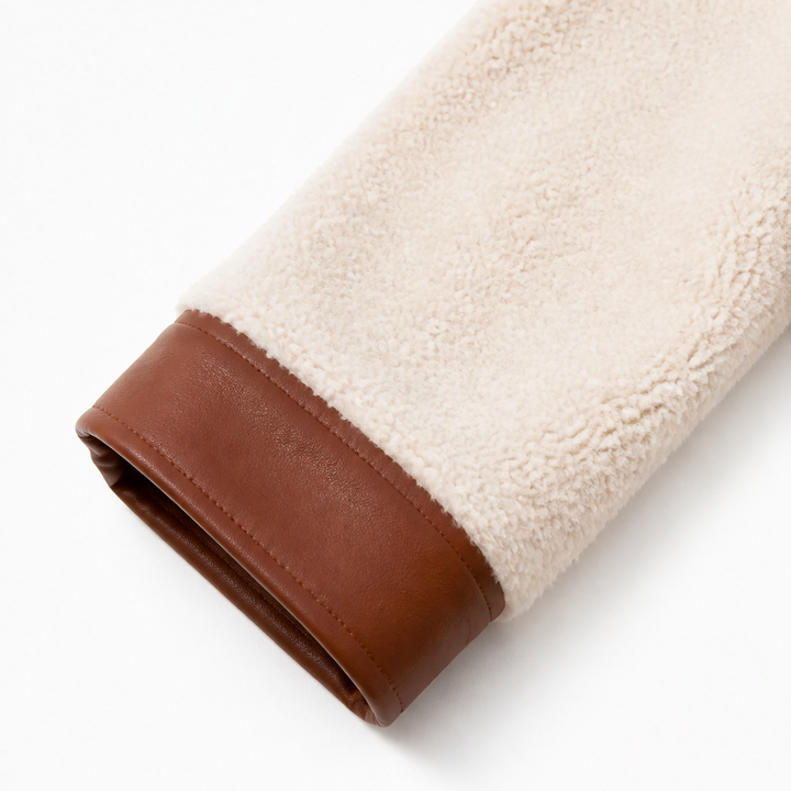 Plushlynn | Teddy Coat mit Kunstlederbesatz für Frauen