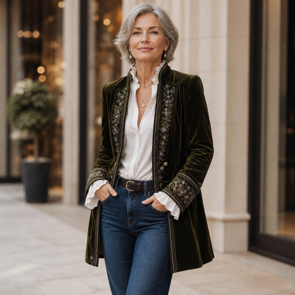 Anastasia | Longline Blazer mit besticktem Muster