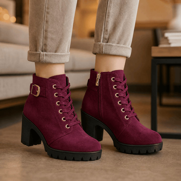 Strovia | Chunky Heel Ankle Boots mit Kunstfellfutter