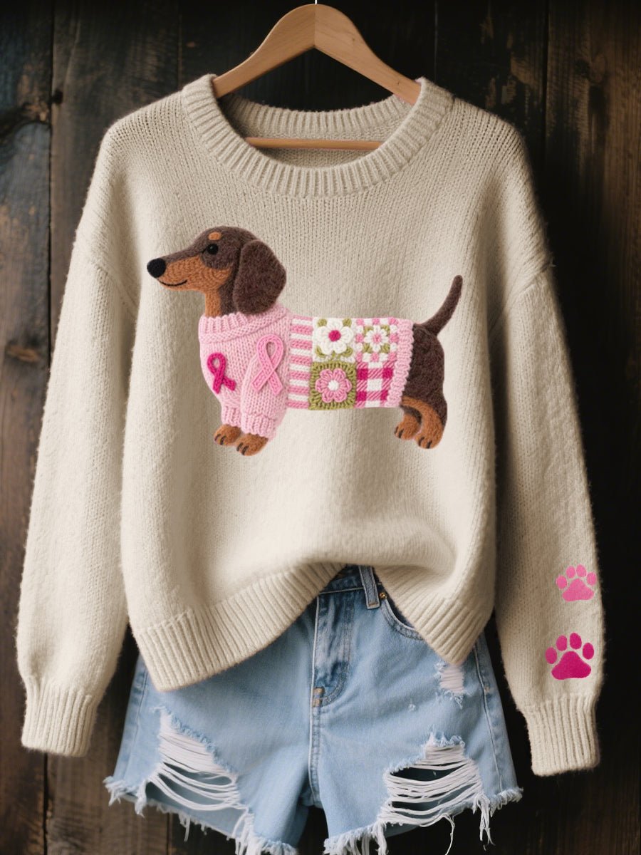 Charlotte | Bezaubernder Dackel Patchwork Strickpullover für Damen