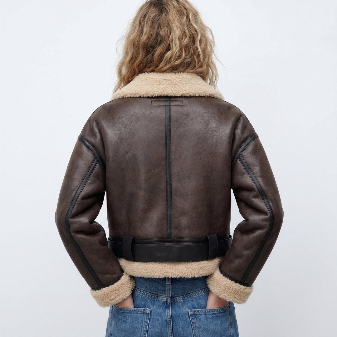 Elfriede | Doppelseitige Lammfell Bomber Jacke für Damen