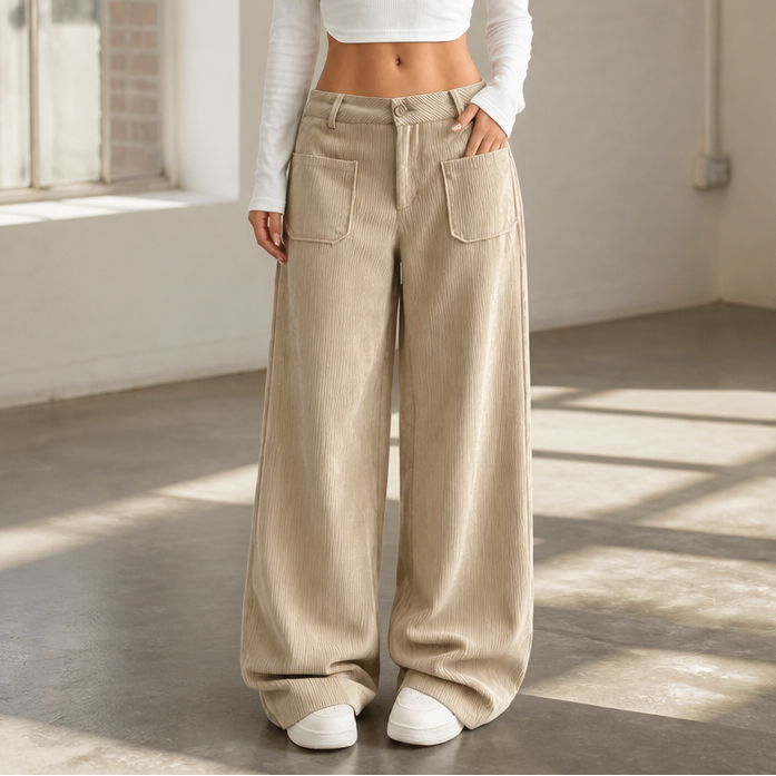 Cordelle | High-Waisted Wide-Leg Trousers – Bequeme Stretch-Cordhose für Frauen