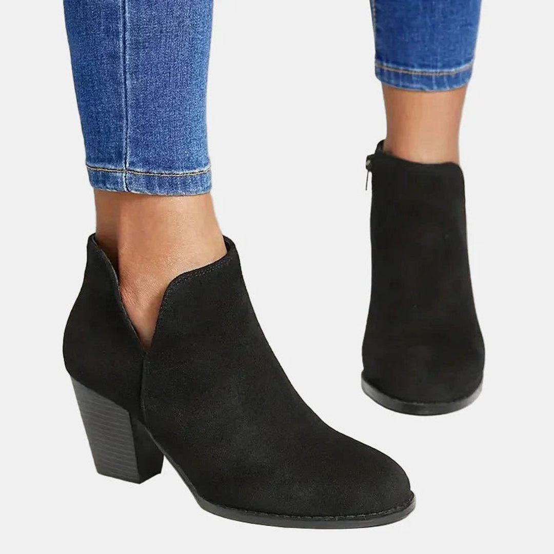 Hazel | Edle Veloursleder-Stiefeletten mit Blockabsatz