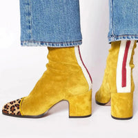 Elizabeth | Auffällige Veloursleder-Stiefeletten mit Leopardenakzent