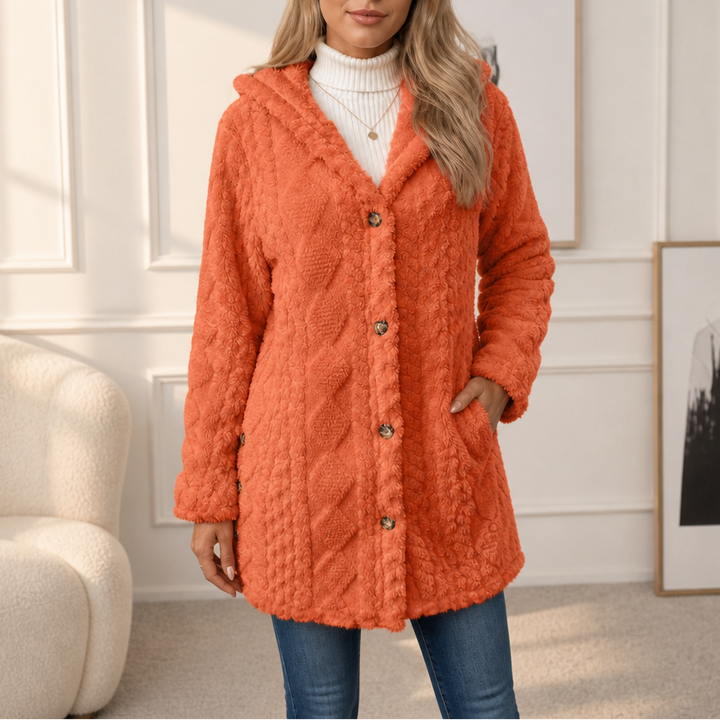 Wearbella | Hooded Plush Coat – Diamond Jacquard Design