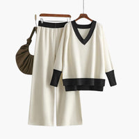 Nora | Moderner V-Ausschnitt Strick Set Mit Weiter Hose