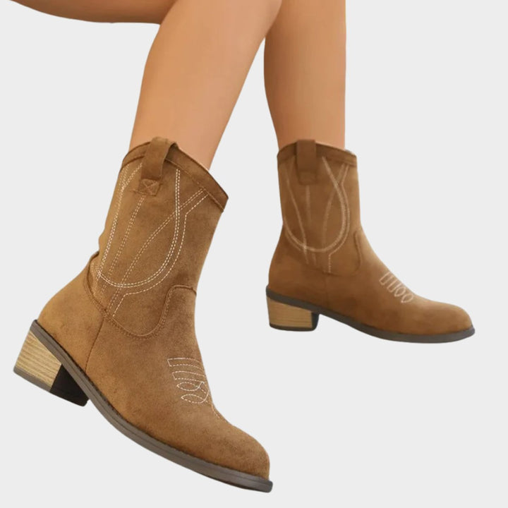 Annabelle | Western-Stiefeletten aus Veloursleder mit Stickdetails