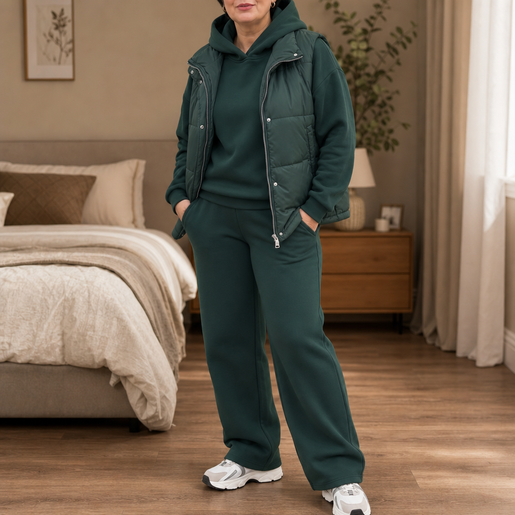 Layerwell | Quilt-Weste Hoodie und Jogginghose Set