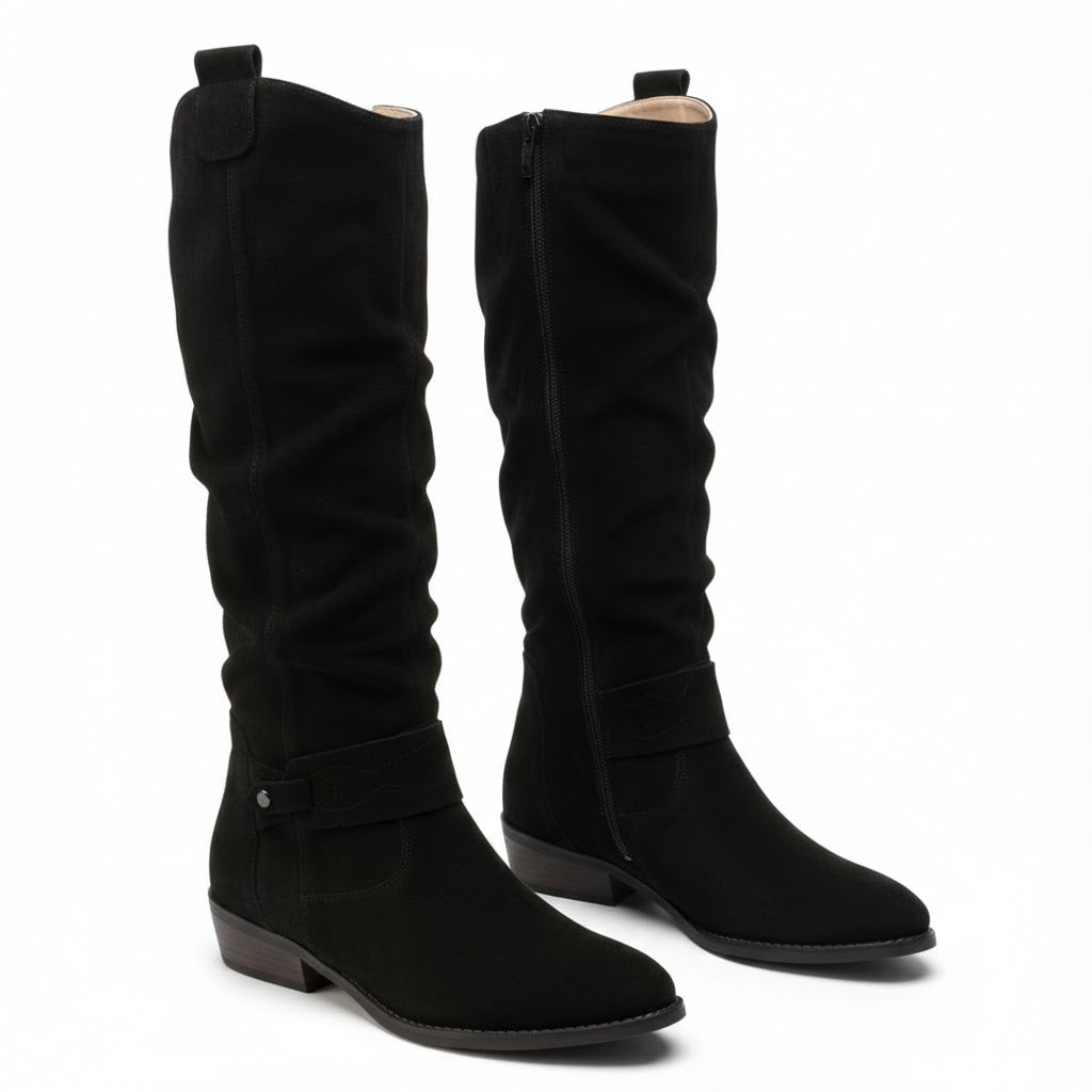 Zara | Elegante kniehohe Slouch-Stiefel mit niedrigem Blockabsatz