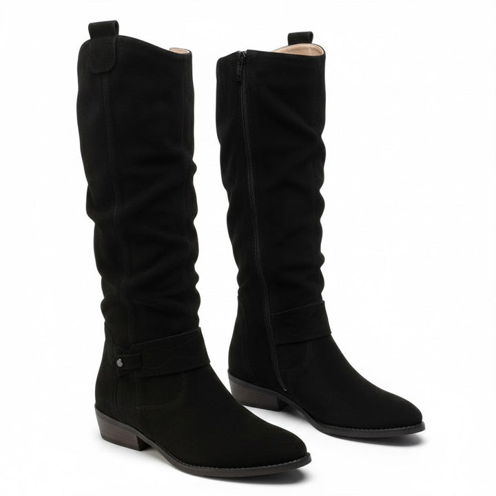 Zara | Elegante kniehohe Slouch-Stiefel mit niedrigem Blockabsatz