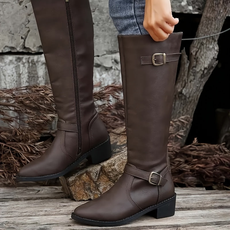 Alicia | Elegante kniehohe Stiefel in Lederoptik mit Doppelschnallen