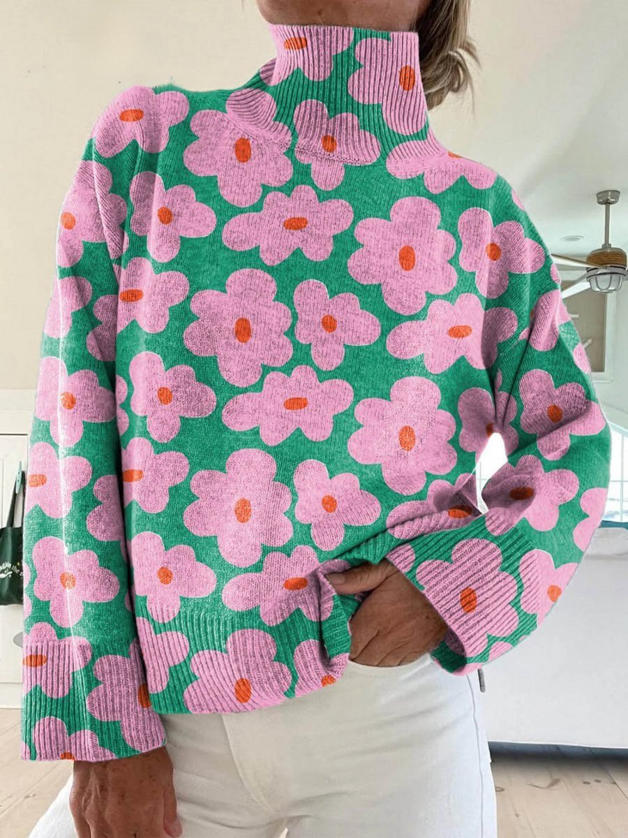 Lunara | Rollkragenpullover – Floügiges Blumenmuster für Damen