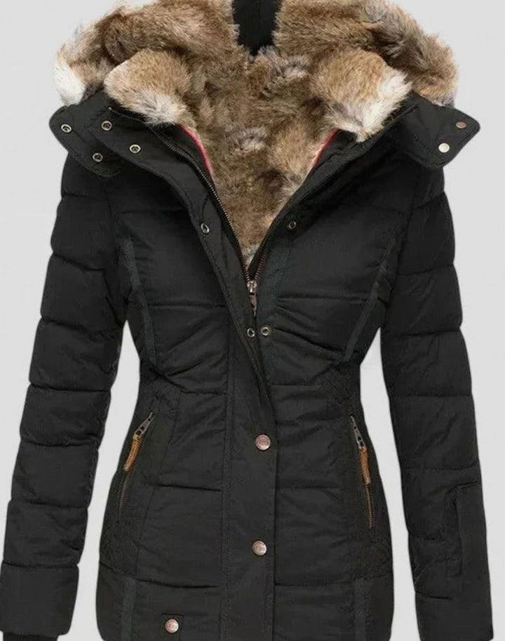 Marlene | Gefütterte Winterjacke mit Kunstfell-Kapuze für Damen