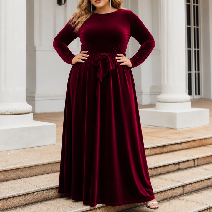 Velvora | A-Line Maxi Dress aus Samt – Elegantes Design mit Taillengurt für besondere Anlässe