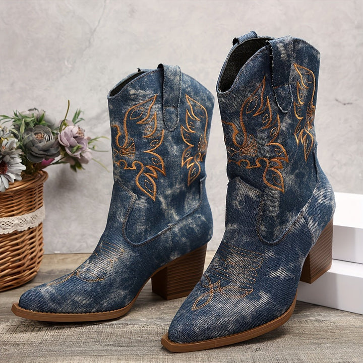 Emilia | Elegante Cowboy-Stiefel mit Blumenstickerei