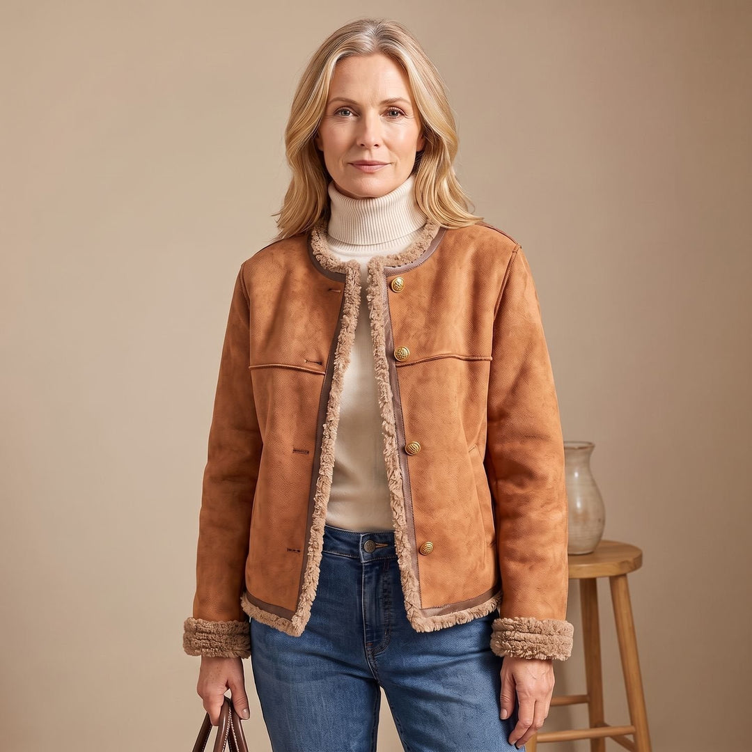 Greta | Kurze Lederjacke für Damen mit Kunstlammfell-Futter
