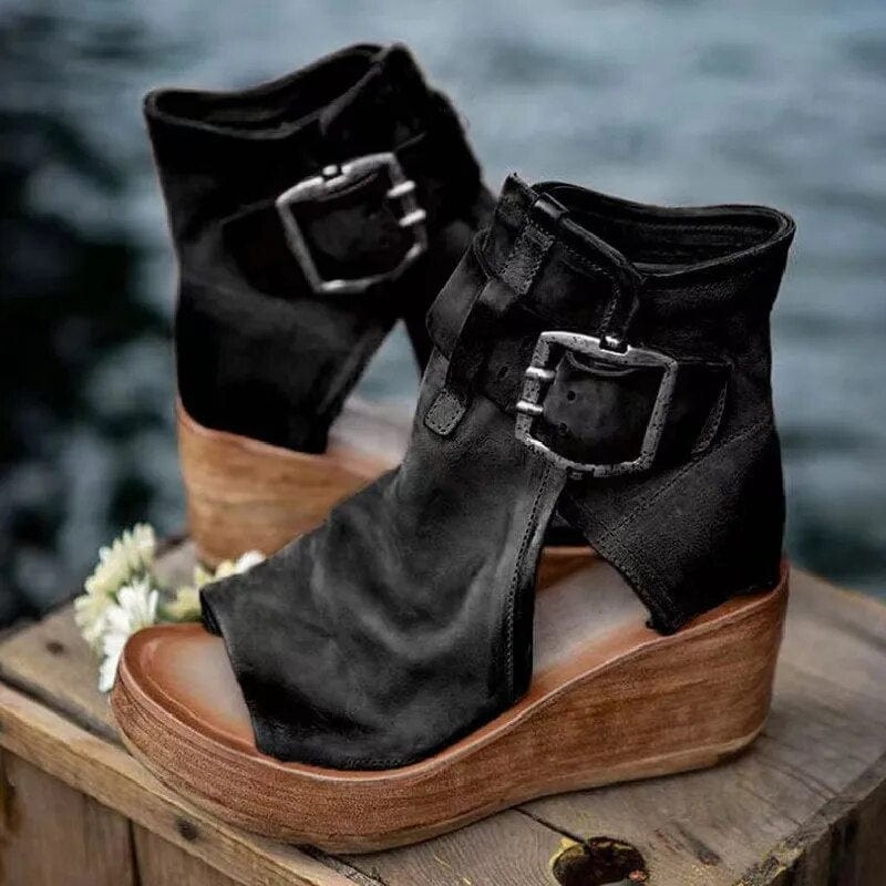 Ruby | Moderne Keilabsatz-Stiefeletten mit offenem Zehenbereich