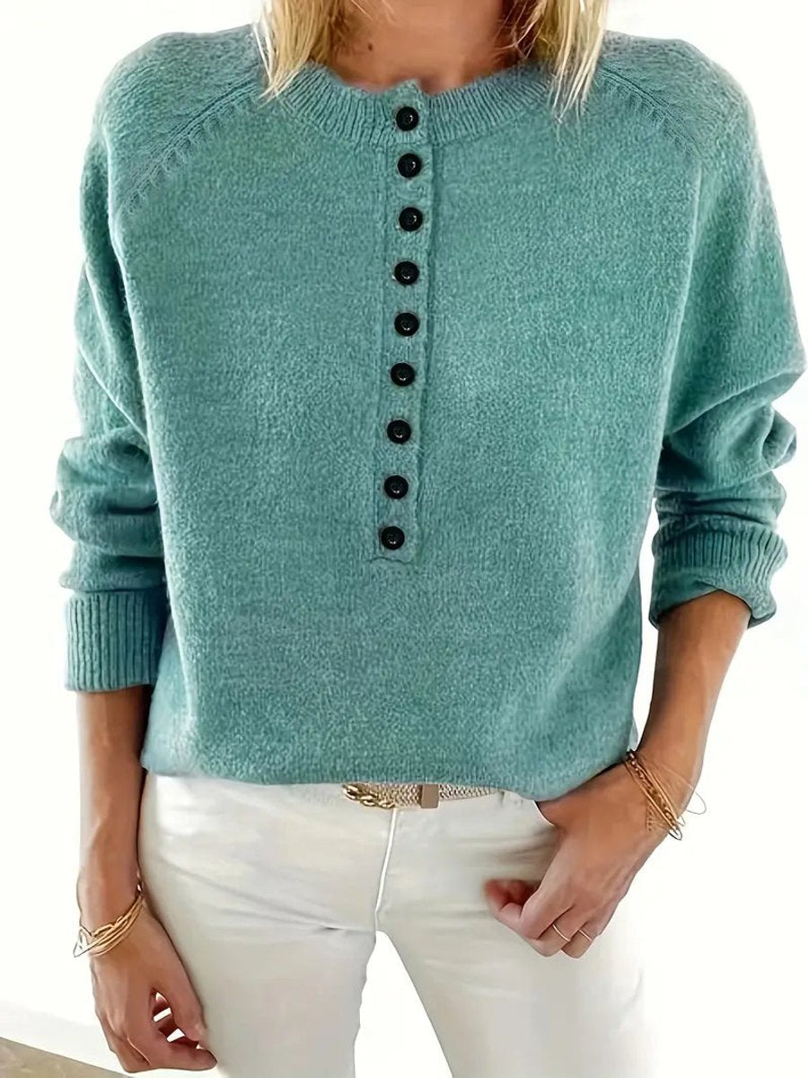 Clara | Stilvoller Strickpullover mit V-Ausschnitt und Knopfleiste