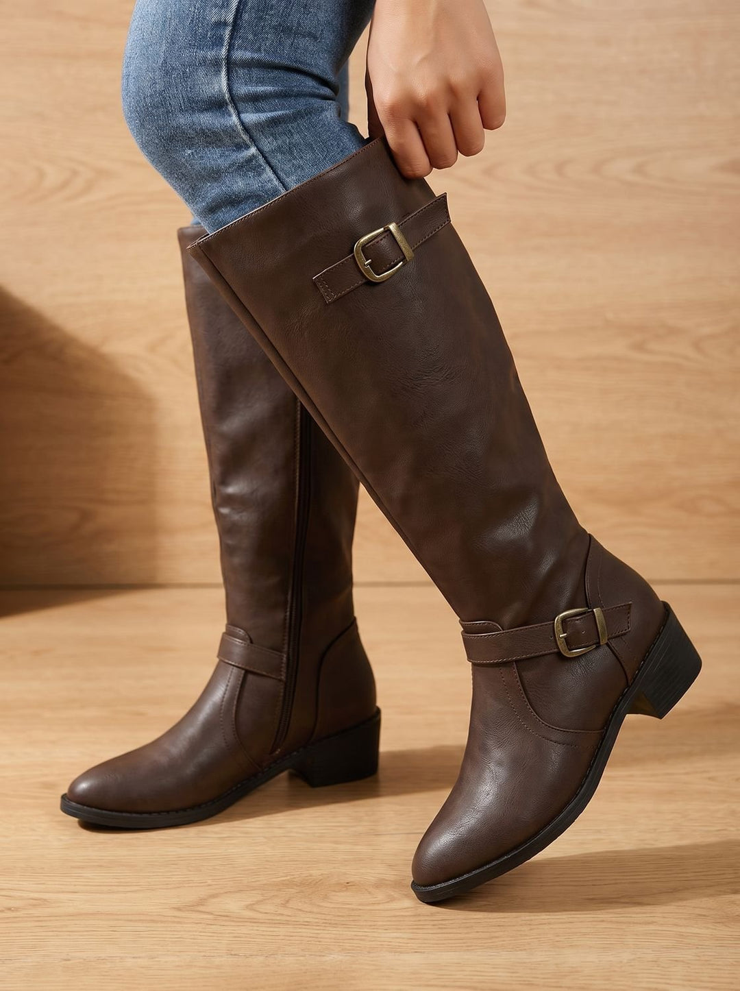 Grace | Kniehohe Stiefel mit Doppelschnalle für Frauen