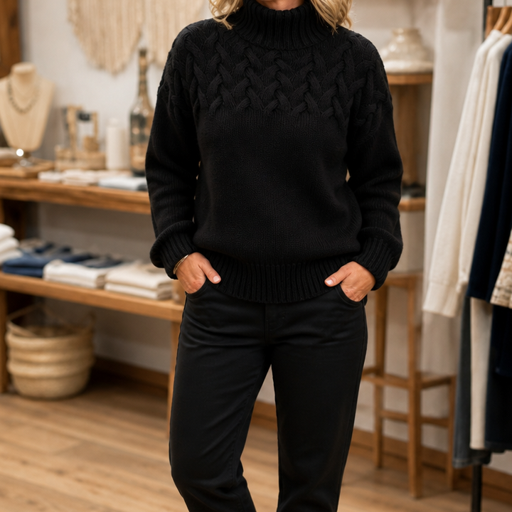 Cozette | Braided Cable-Knit Turtleneck Sweater – Warm & Stylish