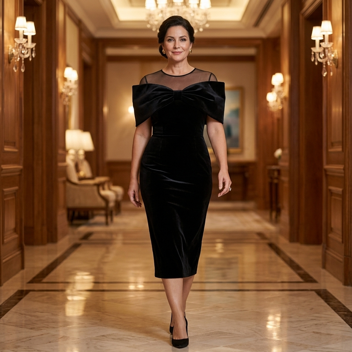 Velara | Midi Dress mit Dramatischem Oversized-Bow