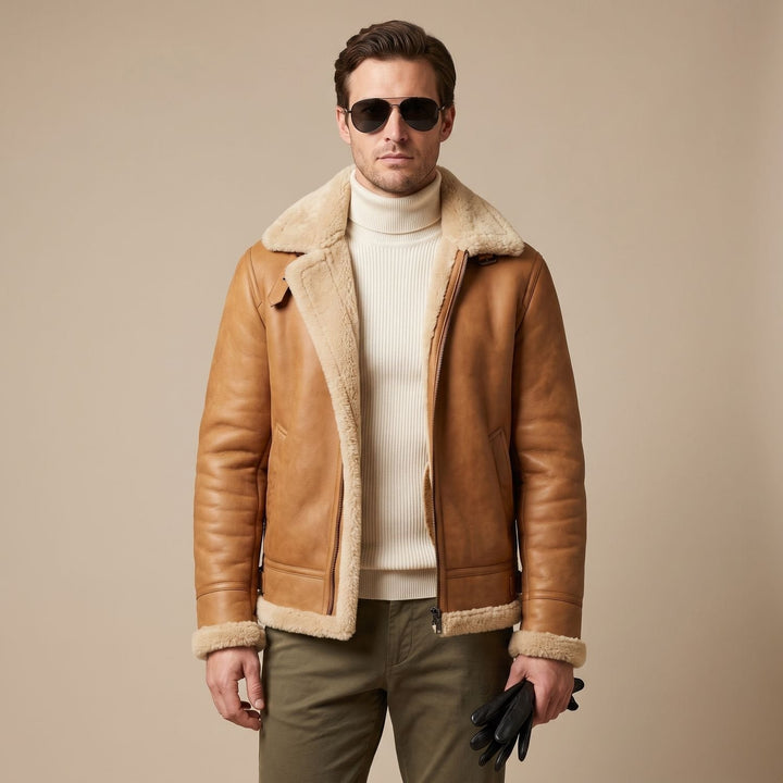 Felix | Herren Leder Fliegerjacke mit Teddyfell-Futter