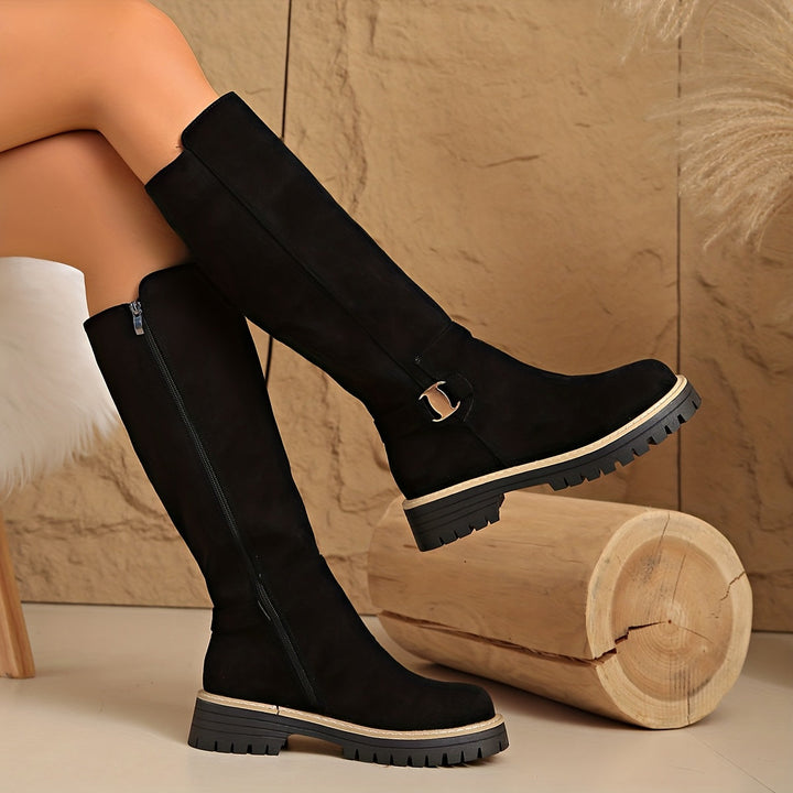 Sable | Moderne kniehohe Stiefel mit Blockabsatz und Profilsohle
