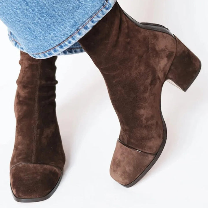 Elizabeth | Auffällige Veloursleder-Stiefeletten mit Leopardenakzent