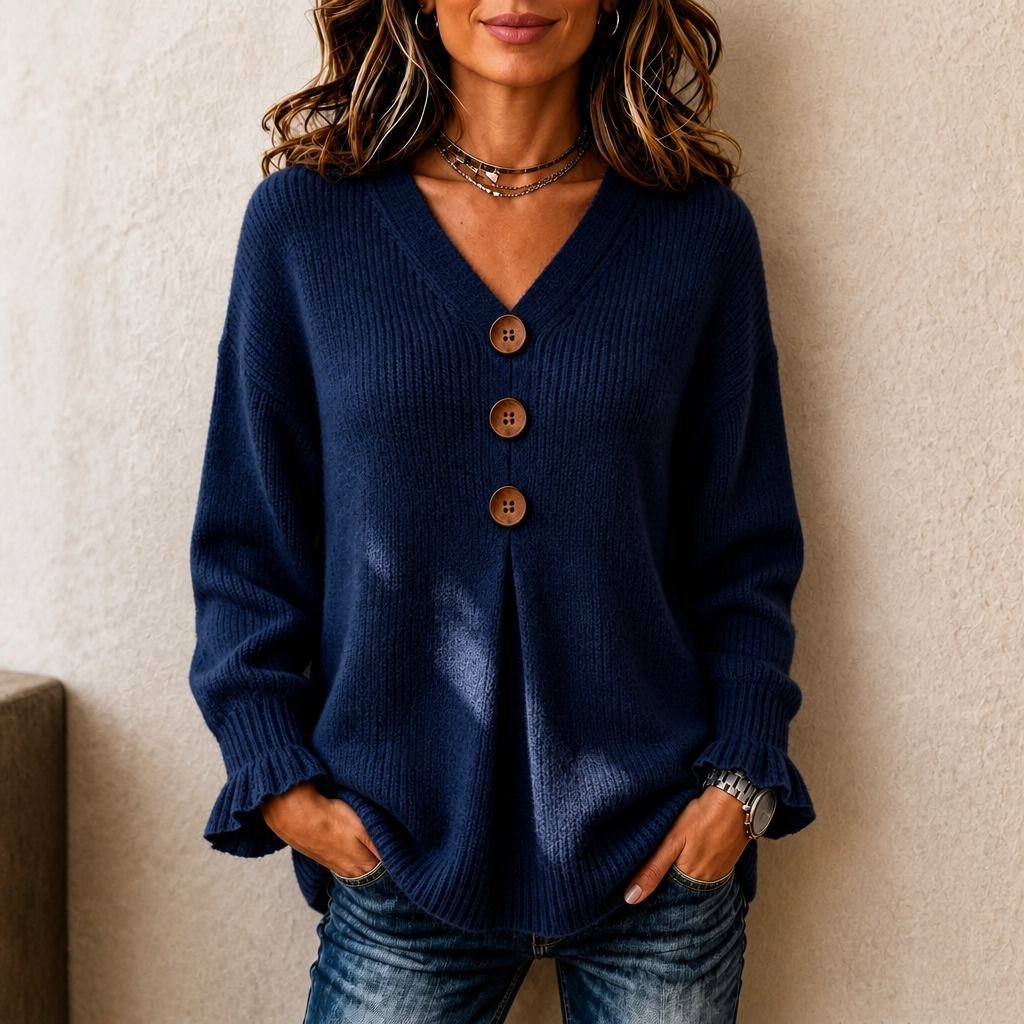 Wearbella | V-Neck Ribbed Knit Pullover Sweater – Bequem und Stilvoll