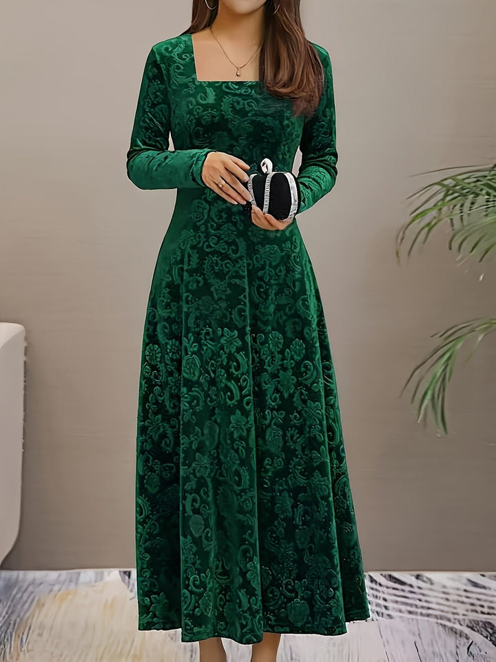 Karin | Florales Samt-Kleid – Elegante Abendgarderobe für Damen