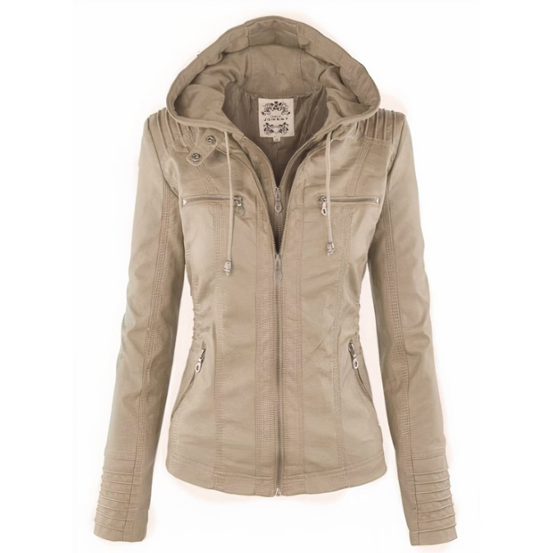 Willow | Faux Leather Jacket – Removable Hood for Women