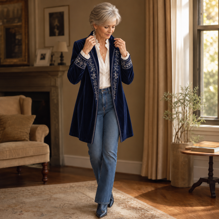 Anastasia | Longline Blazer mit besticktem Muster