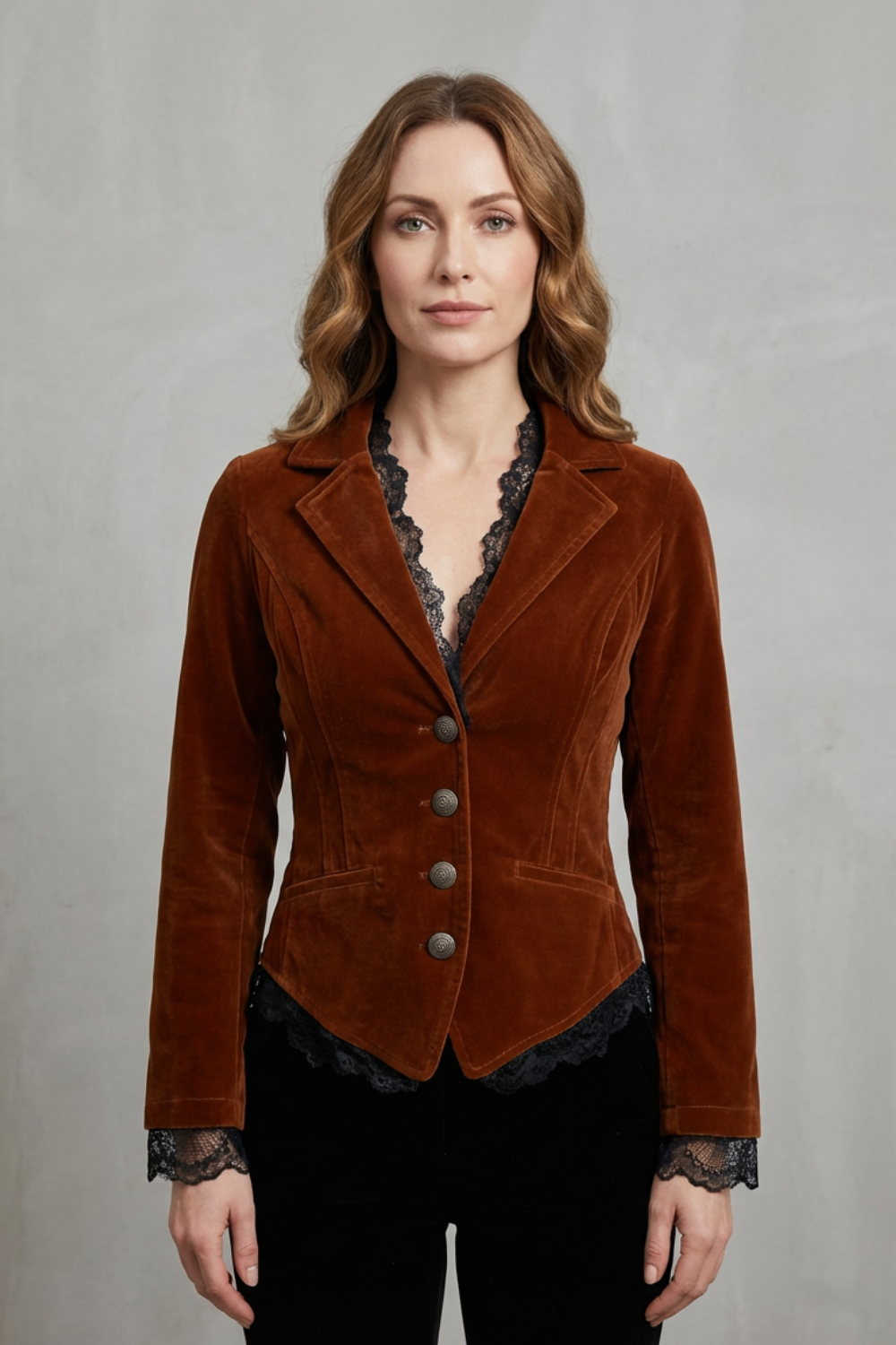 Valdrienne | Taillierter Samt Blazer – Romantische Spitze für Damen