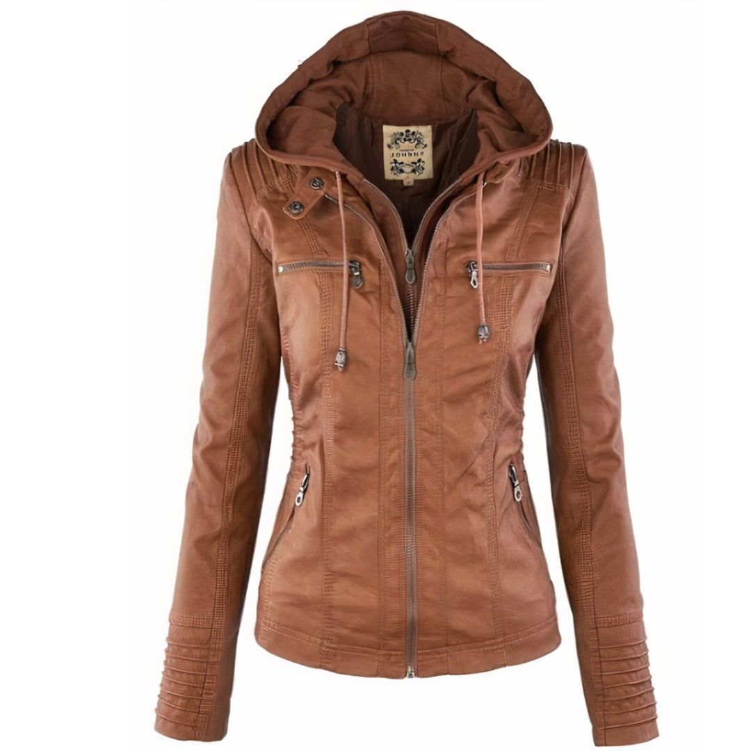 Willow | Faux Leather Jacket – Removable Hood for Women