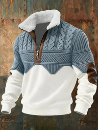 James | Herren Farbblock Strickpullover Mit Fleecekragen & Halb-Reißverschluss