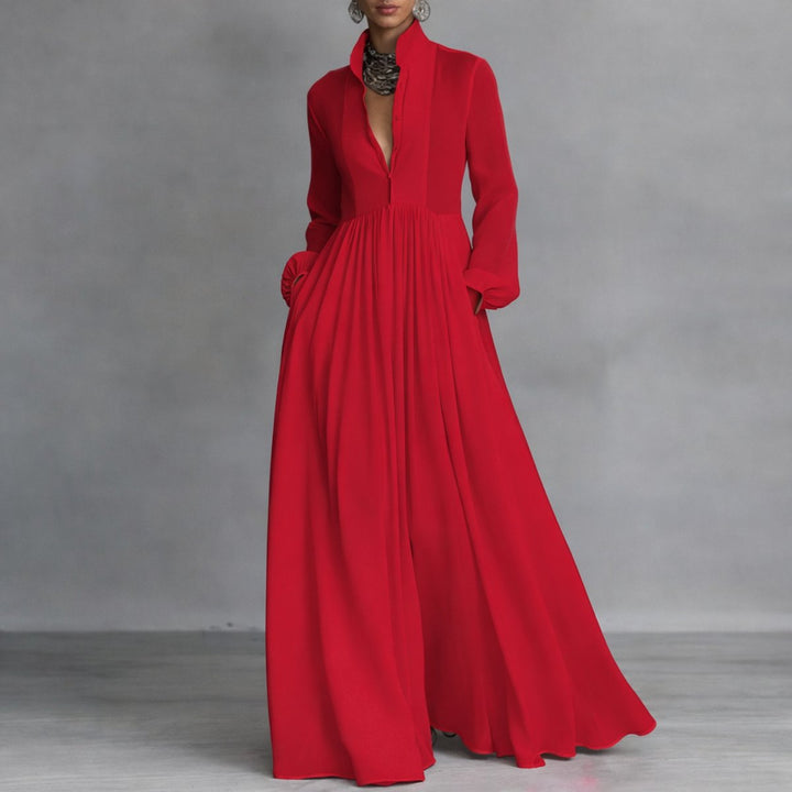Marie | Elegantes Maxi-Hemdkleid mit Stehkragen und langen Ärmeln