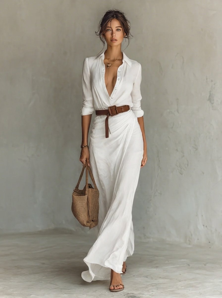 Isabelle | Elegantes Kleid mit langen Ärmeln und Taillengürtel