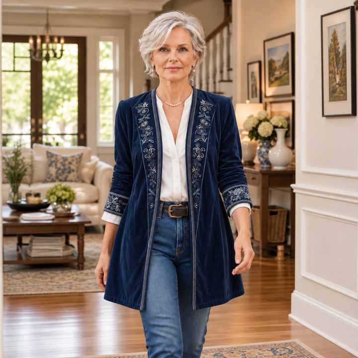 Anastasia | Longline Blazer mit besticktem Muster