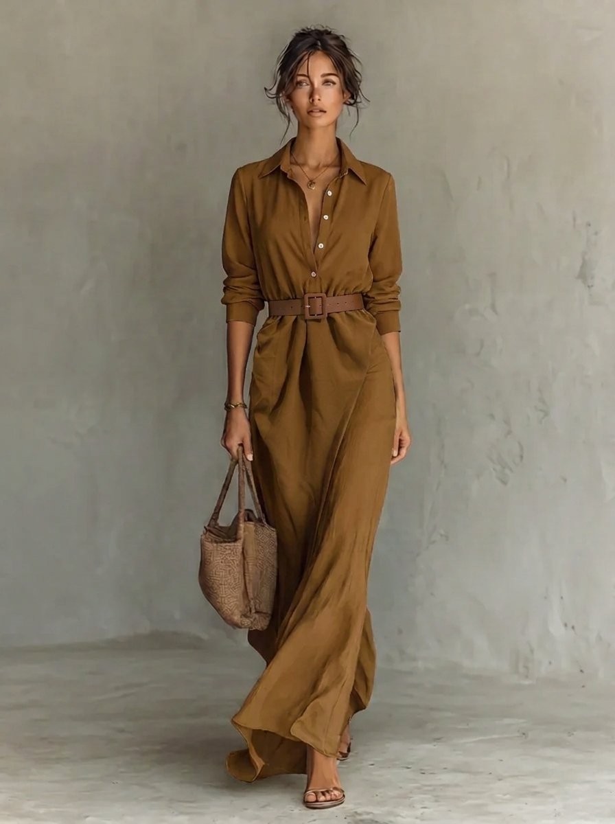 Isabelle | Elegantes Kleid mit langen Ärmeln und Taillengürtel