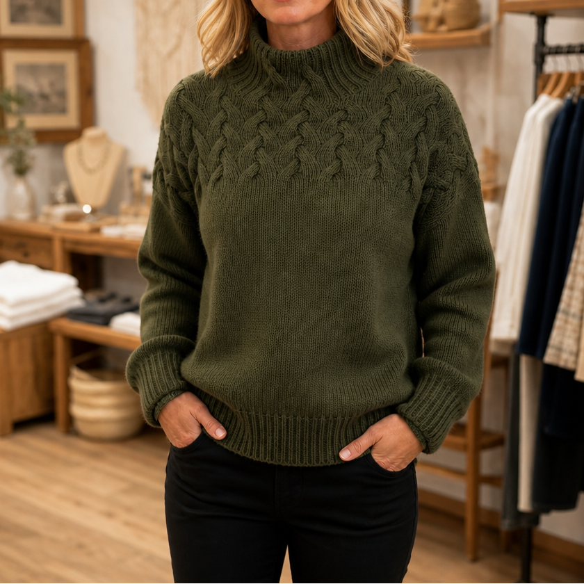 Cozette | Braided Cable-Knit Turtleneck Sweater – Warm & Stylish