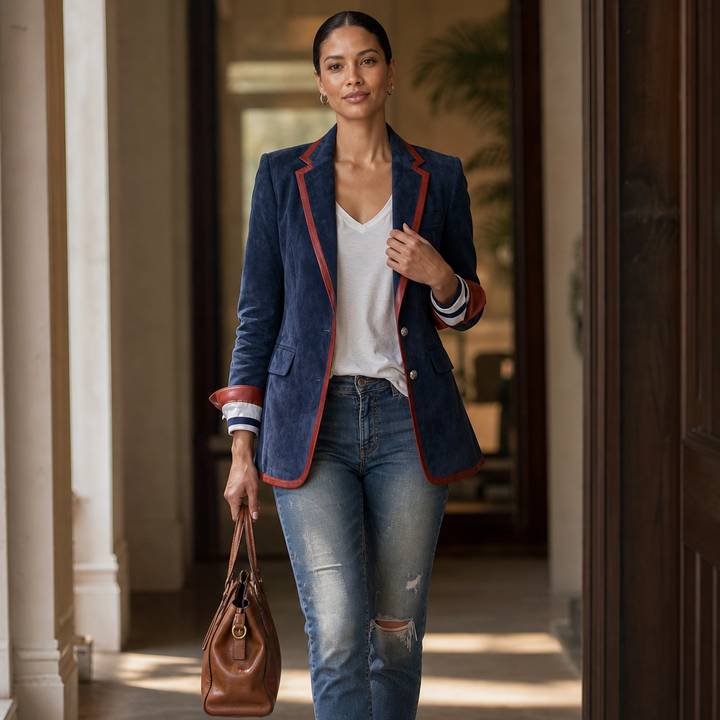 Velvara | Contrast Trim Velvet Blazer – Eleganter Schnitt für Frauen