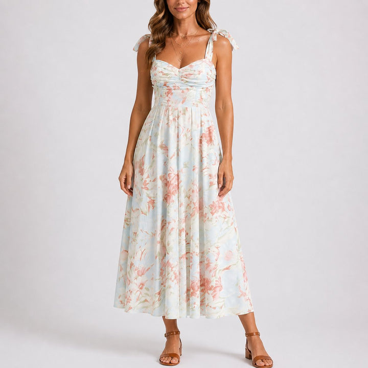 Hannah | Florales Herbst-Hochzeitskleid Mit Gerafftem Oberteil Und Midi-Länge