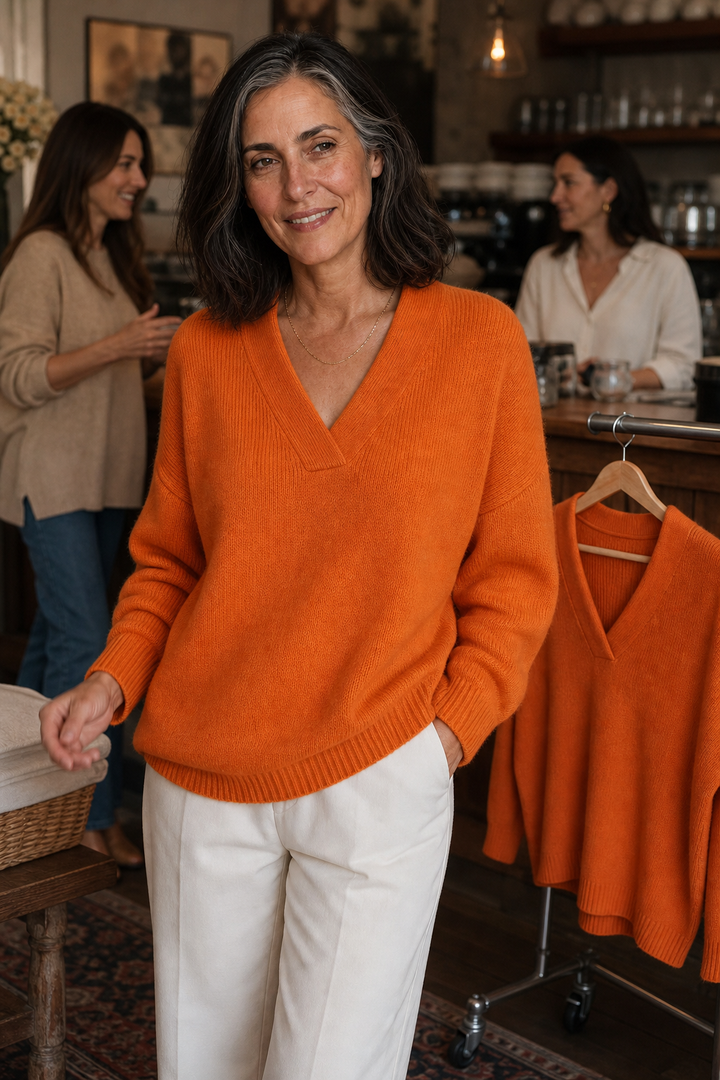 Softline | Ribbed V-Neck Knit Sweater – Relaxed Fit for Women