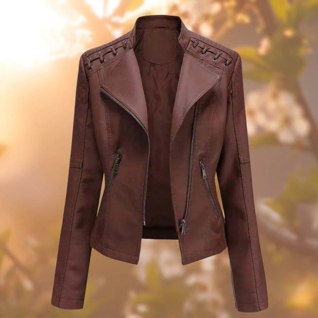 Mila | Biker-Style Zip-Up Faux Leather Jacket for Women