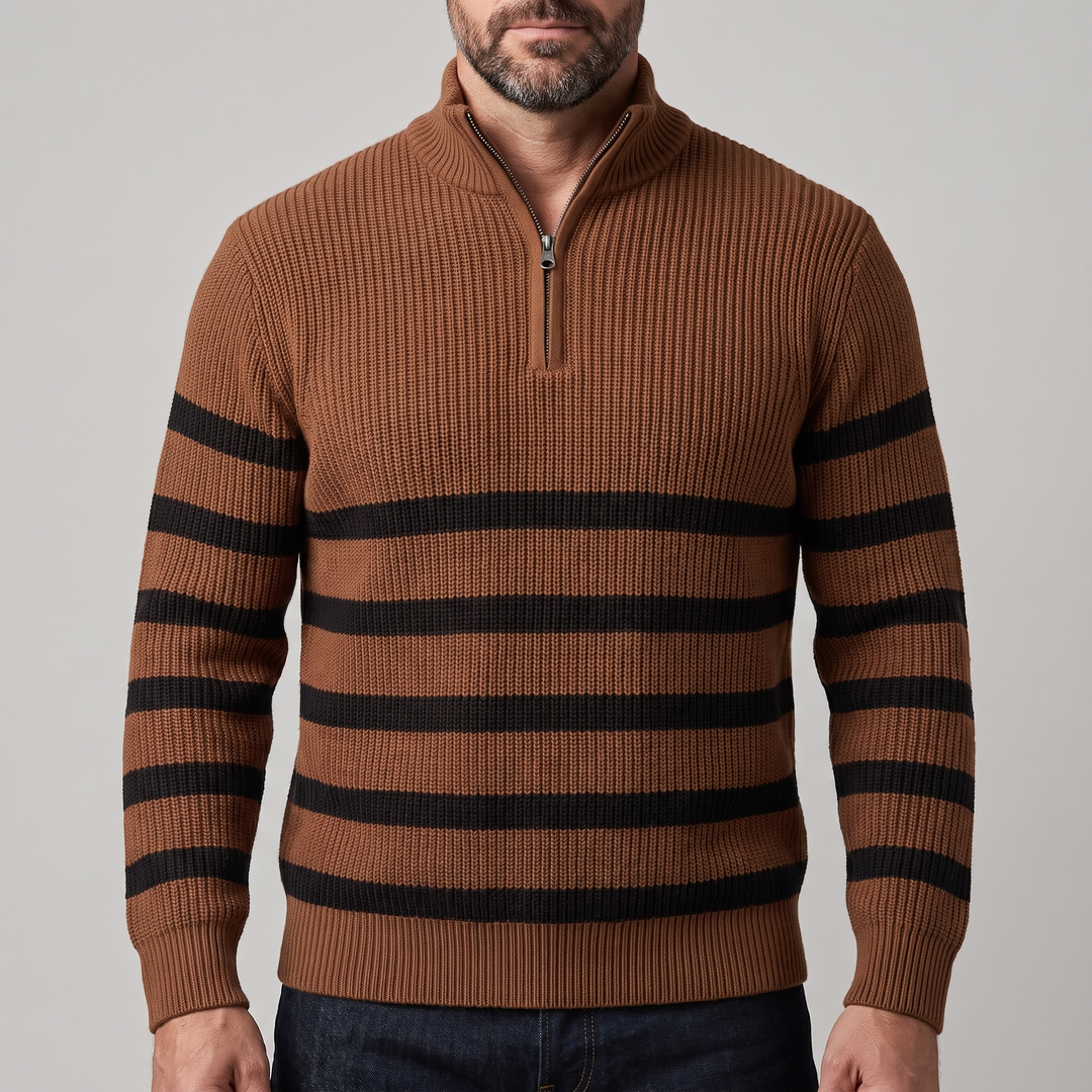 BLACKWELL | Strickpullover mit Halb-Reißverschluss und Streifen