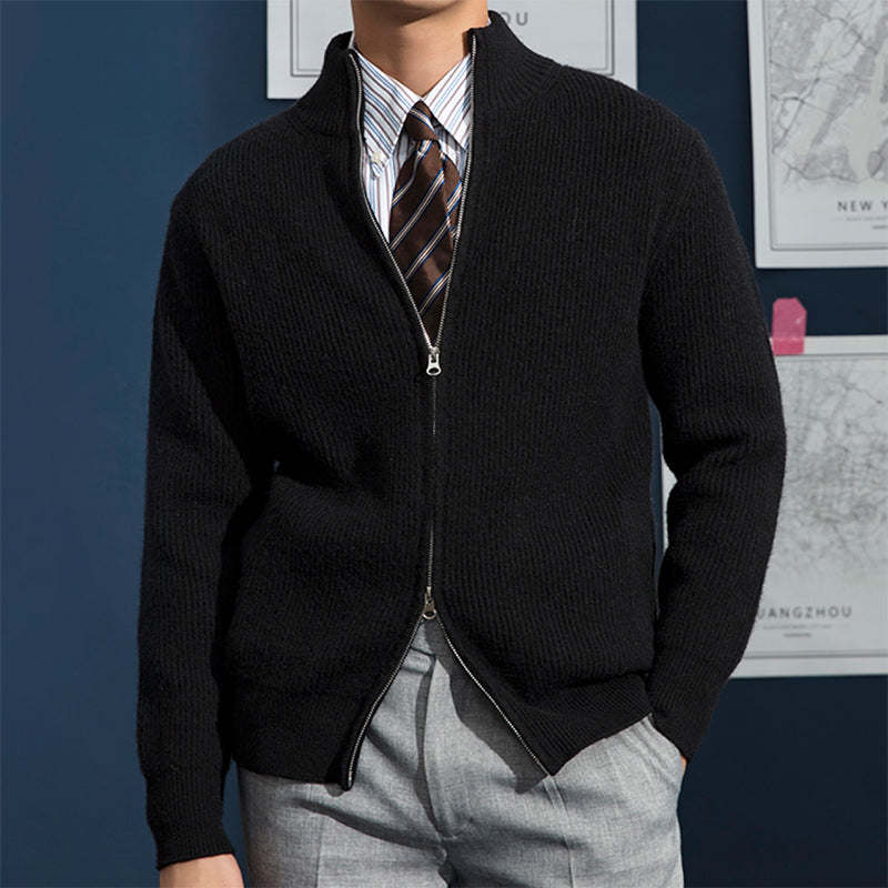 Simon | Moderner Strickpullover mit Reißverschluss und Rippstruktur