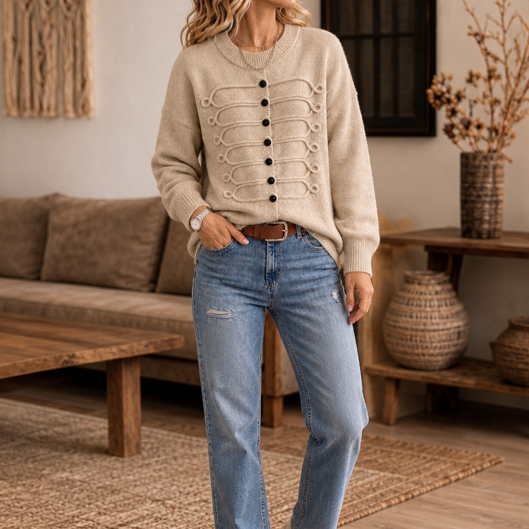 Braidenne | Strickpullover mit geflochtenen Kordeln und Knöpfen