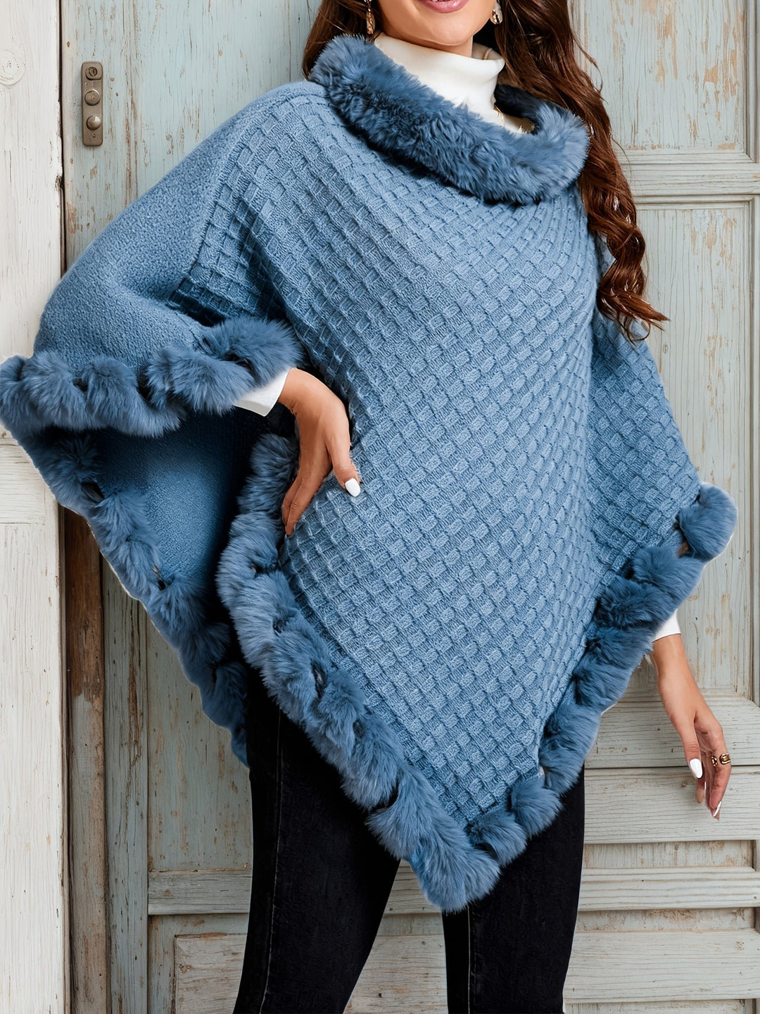 Damen | Poncho – Stilvolles Rautenmuster mit Kragen