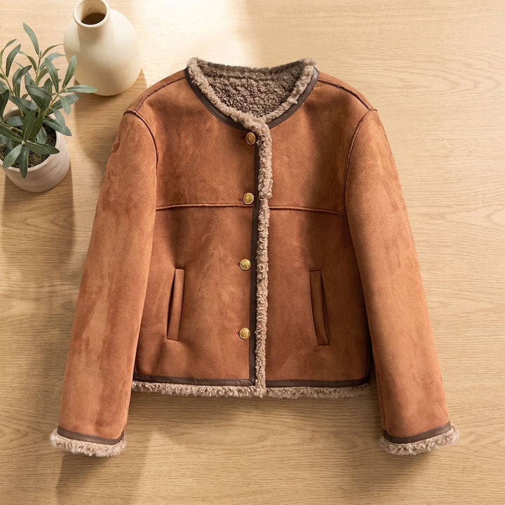Greta | Kurze Lederjacke für Damen mit Kunstlammfell-Futter