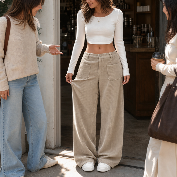 Cordelle | High-Waisted Wide-Leg Trousers – Bequeme Stretch-Cordhose für Frauen